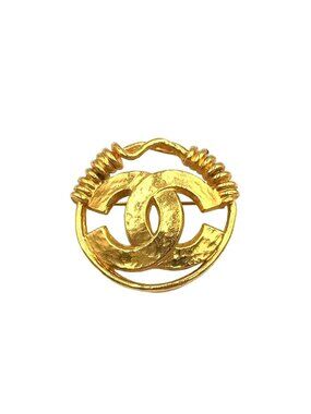 Chanel CC Logo Gold Plated Brooch